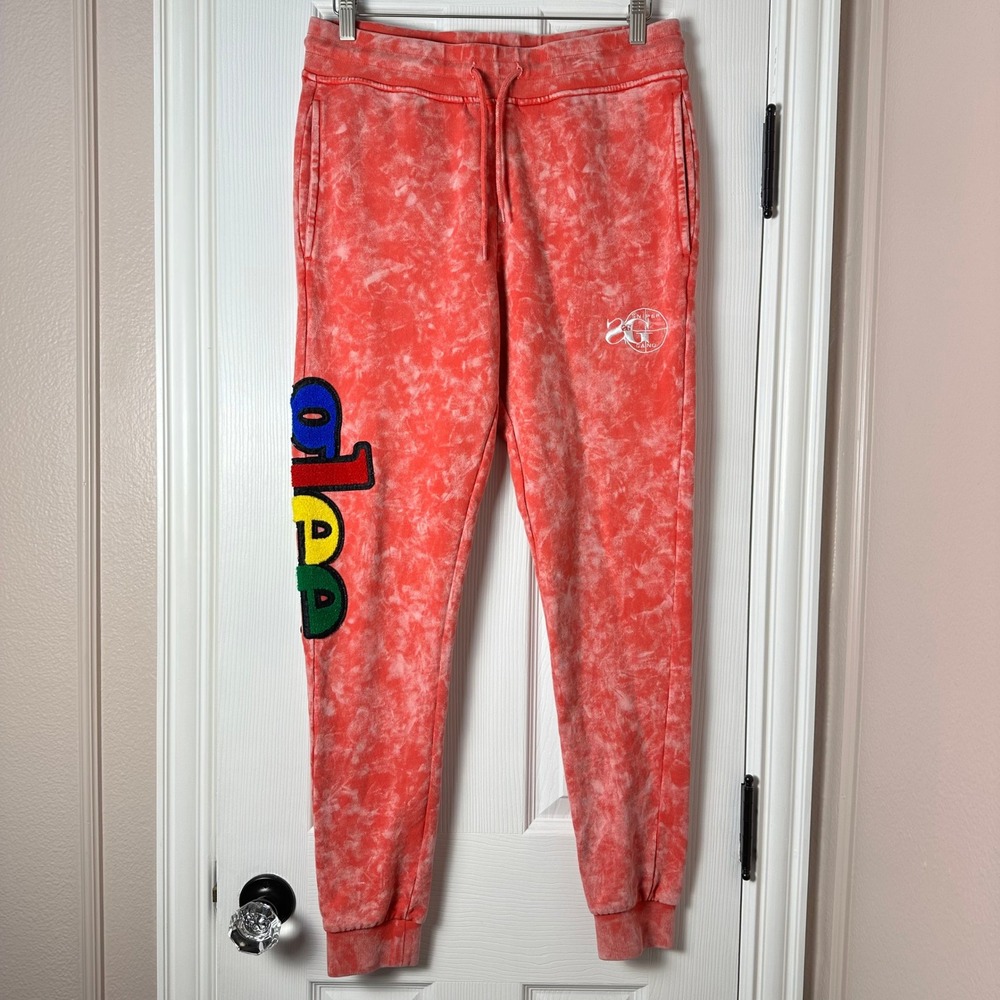 Sniper Gang Kodak Black Glee Men Red Acid Wash Tie Dye Joggers Logo Sweatpants M